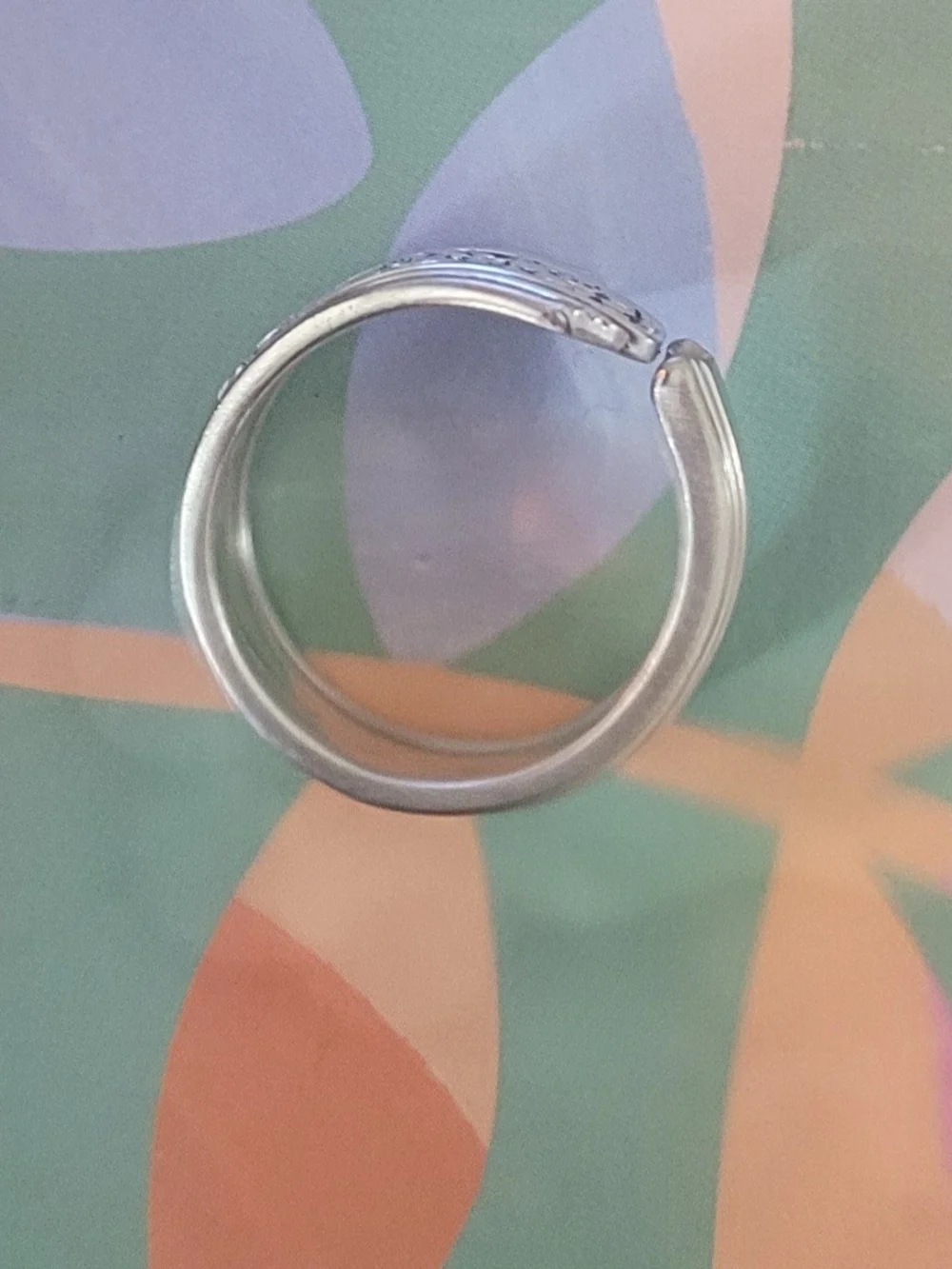 Sterling Silver Plated Floral Spoon Ring Size 8.5